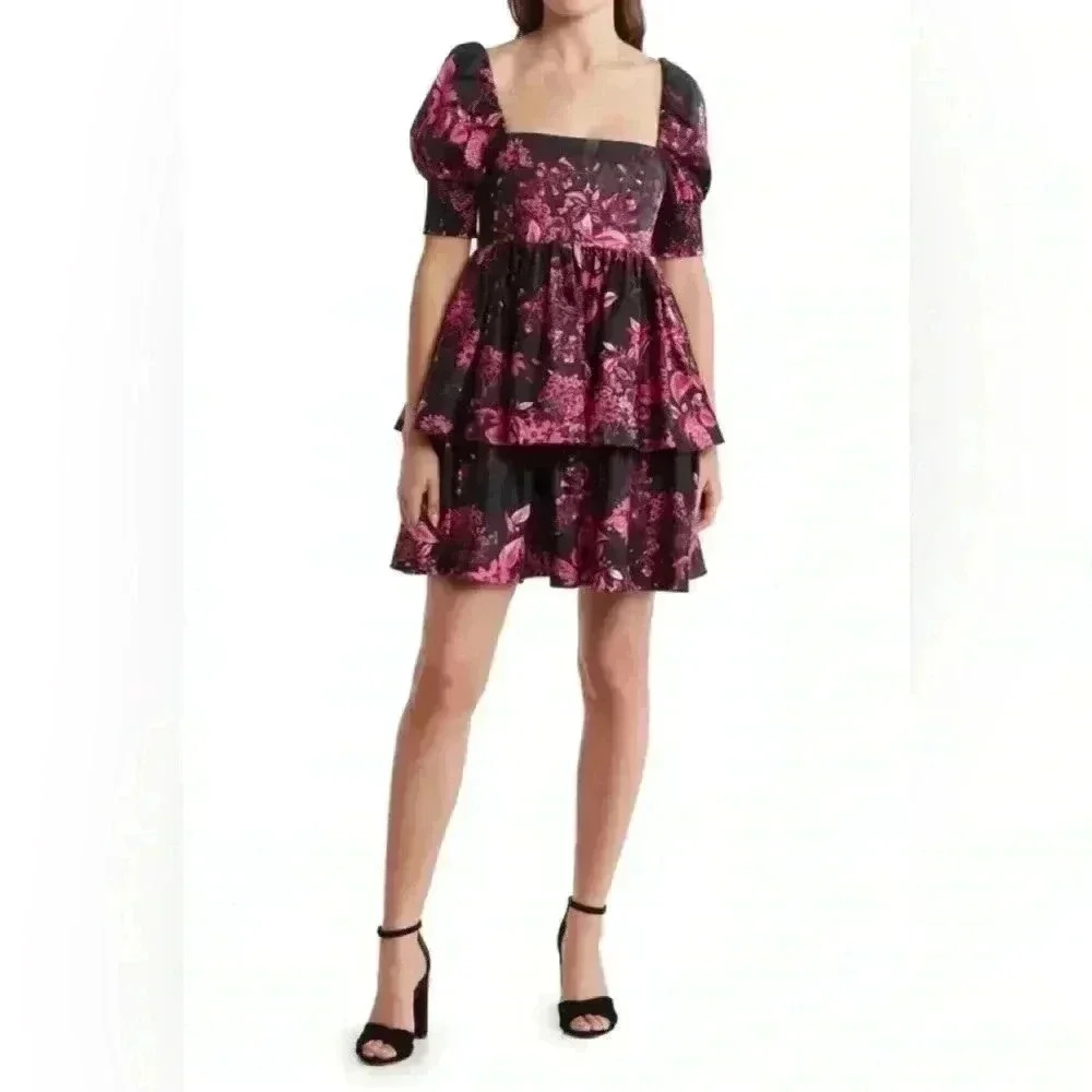 Alice + Olivia Emmalou Puff-Sleeve Tiered Mini